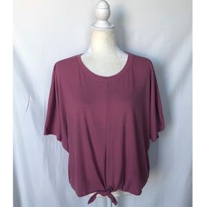 Old Navy Ribbed Tie Front Drop Sleeve Tee in Dusty Pink